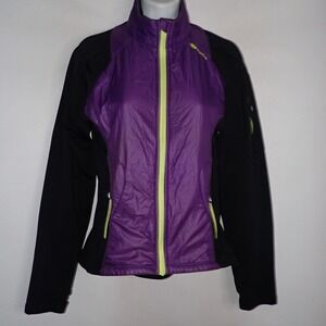 Sugoi Womens Purple Black Full Zip Cycling Running Jacket Small Neon Trim
